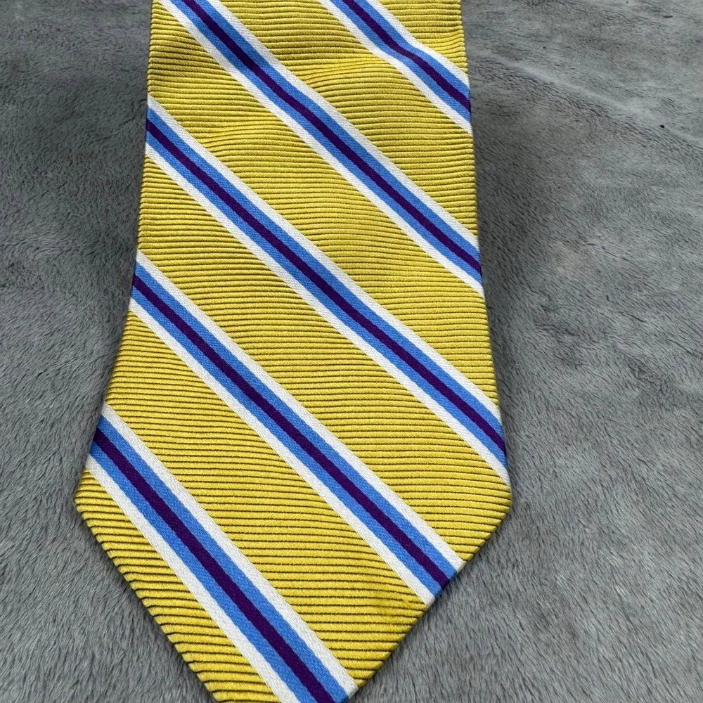 Brooks‎ Brothers Tie Mens OS Yellow Purple Blue Striped Repp Silk Excellent USA
